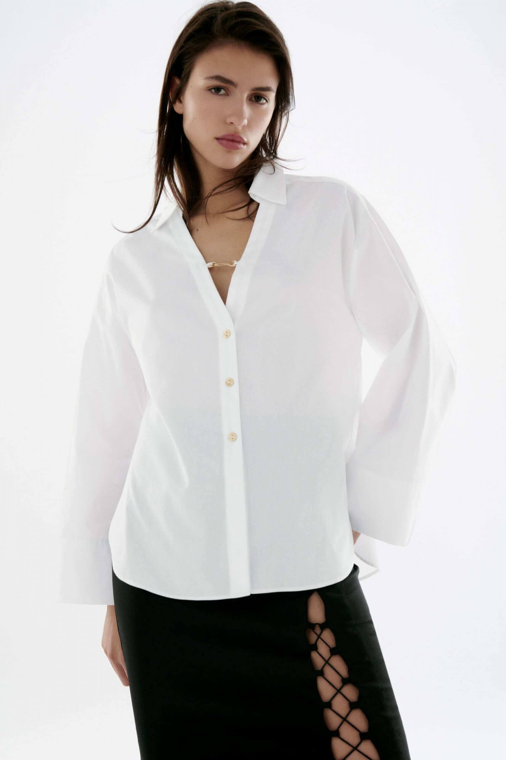 camisa popelina fivela branca para mulher da zara